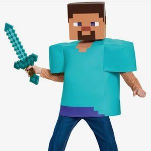 Minecraft Steve Costume and Diamond Minecraft Sword